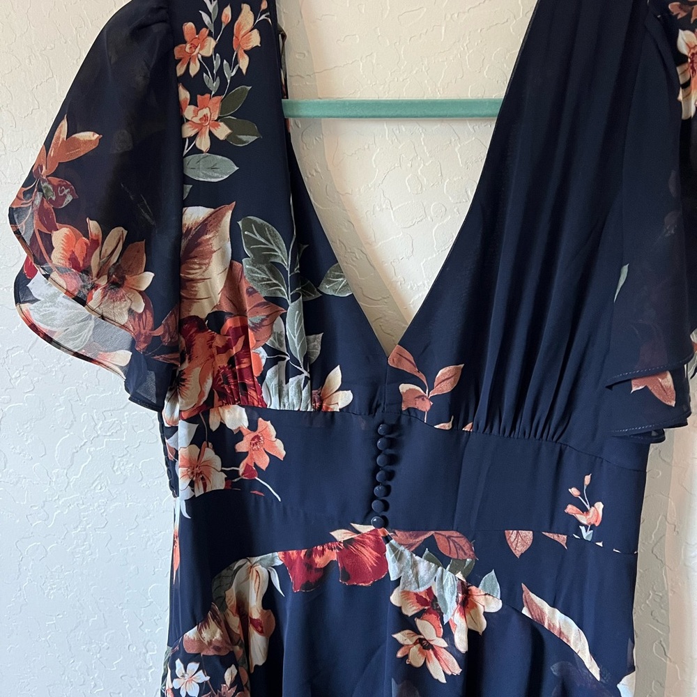 Lulus Midnight Mood Navy Blue Floral Print Tiered Maxi Dress